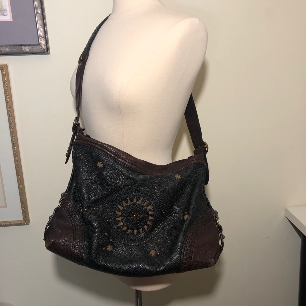 Brighton Montana Montreal Studded Embroidered Leather Purse Bag Braided Boho